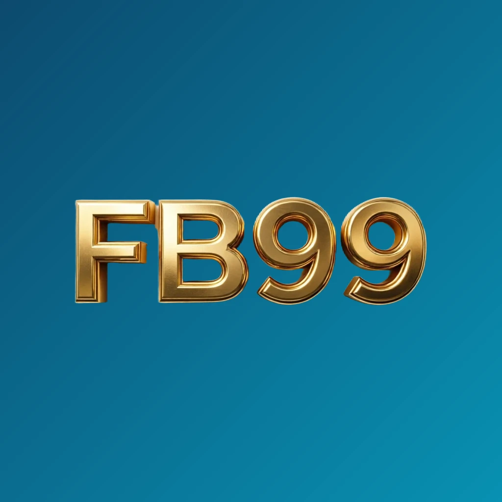 3D metallic FB99 logo with glossy gold letters and dramatic lighting, showcasing premium casino branding in a wide horizontal rectangular wordmark with a transparent background